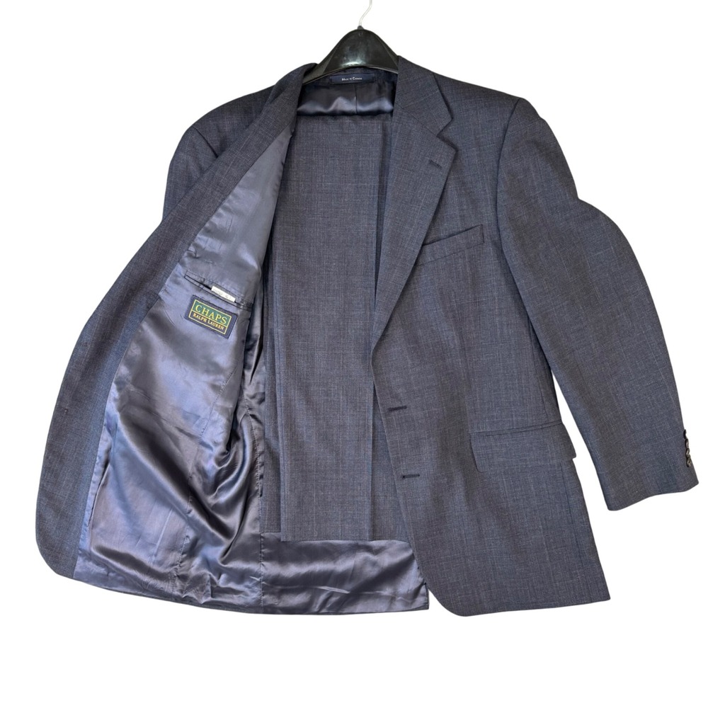 VTG 90s Ralph Lauren Chaps Men 42T Wool Gray Plaid Suit Pants 36x33 Canada‎ Made